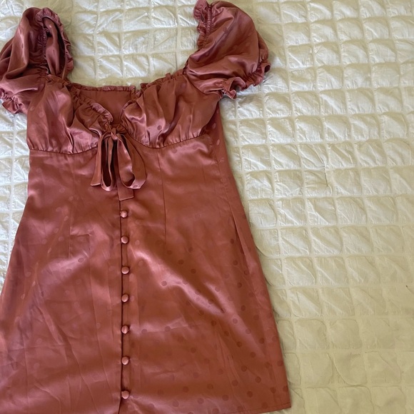 Lovers + Friends Satin Pink Ruched Babydoll Mini Dress - Picture 8 of 15